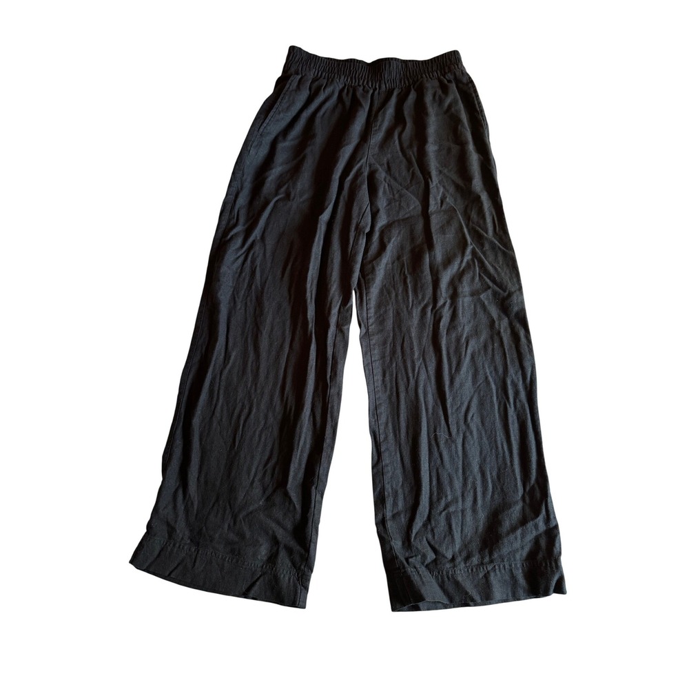 Old Navy Womens Black Linen Blend High Rise Wide Leg Elastic Waistband Pants S‎